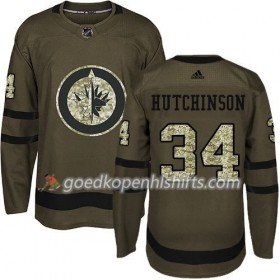 Winnipeg Jets Michael Hutchinson 34 Adidas 2017-2018 Camo Groen Authentic Shirt - Mannen